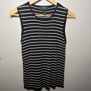 VTG Lauren Ralph Lauren Sweater Knit Silk Black Stripe Sleeveless Old Money M